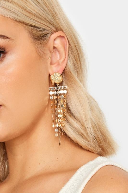 Evans Yours Gold Tone Disc Drop Statement Earrings