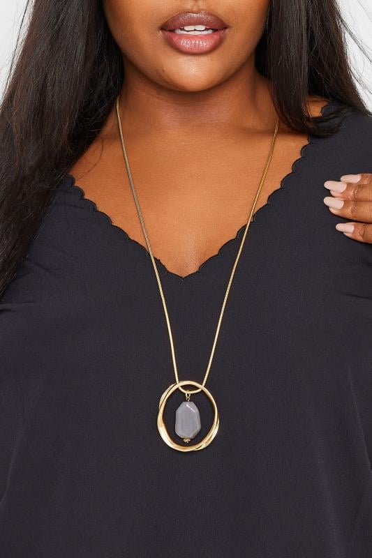 evans Yours Gold Tone Oval Stone Long Necklace