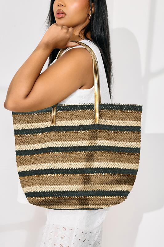 evans Yours Natural Brown Straw Stripe Tote Bag