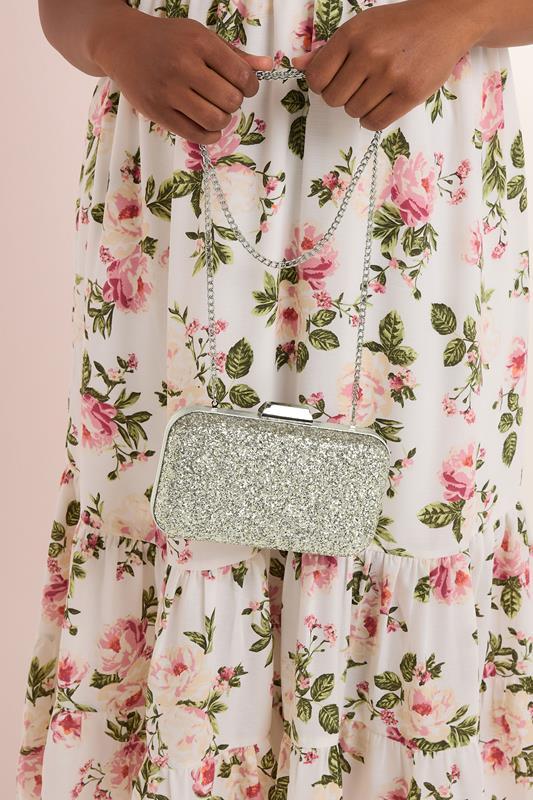 evans Yours Silver Sequin Clutch Bag