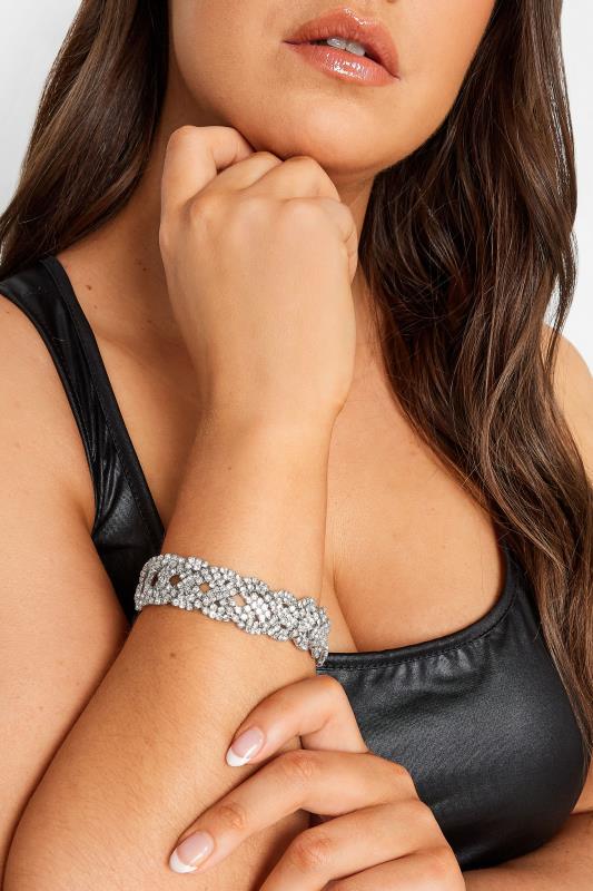 evans Yours Silver Tone Diamante Plaited Bracelet
