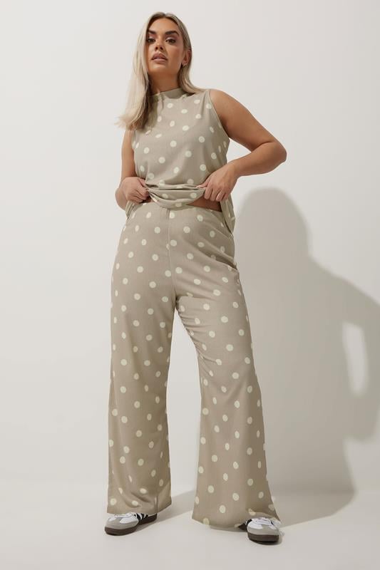 evans LIMITED COLLECTION Curve Beige Brown Polka Dot Textured Trousers