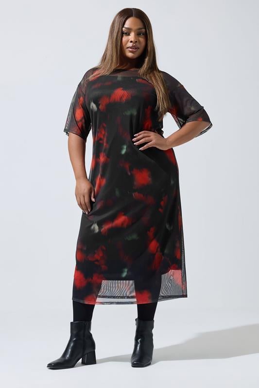 Evans LIMITED COLLECTION Curve Black Blurred Floral Mesh Midaxi Dress