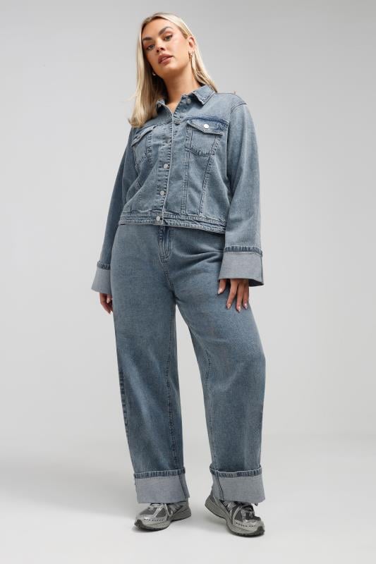 Evans LIMITED COLLECTION Curve Blue Washed Denim Turn Up Jeans