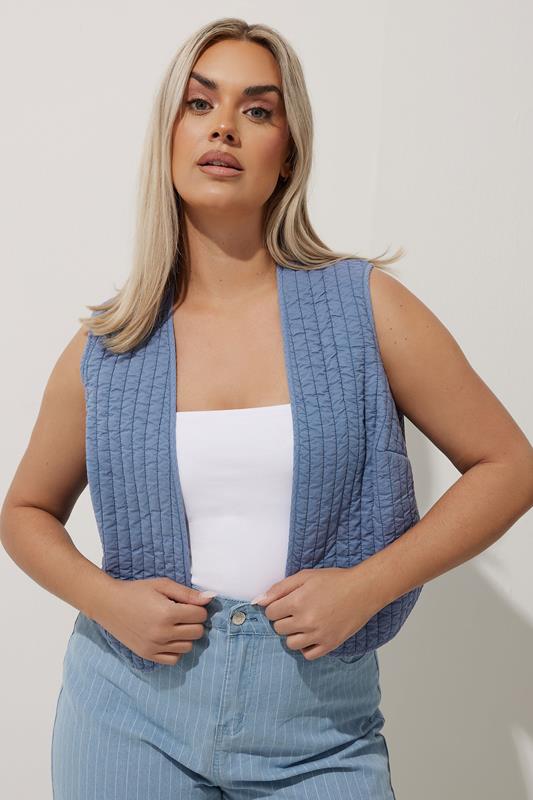 evans LIMITED COLLECTION Curve Blue Washed Quilted Waistcoat