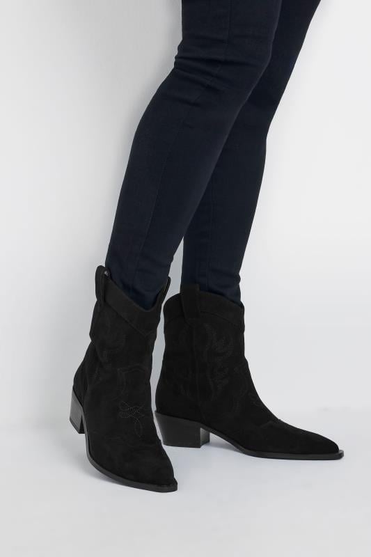 Evans LTS Black Faux Suede Cowboy Boot In Standard Fit