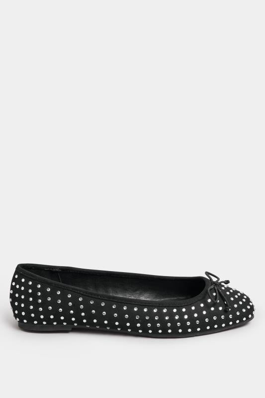 Evans LTS Black Faux Suede Diamante Ballerina Pumps In Standard Fit