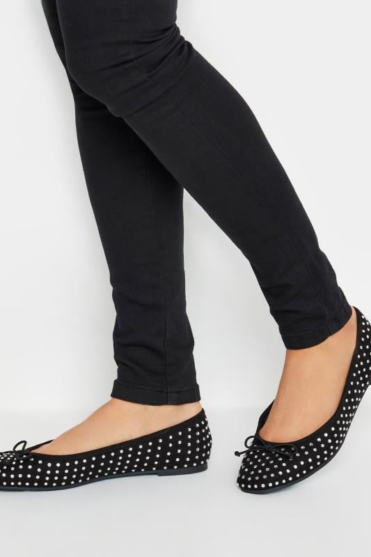 Evans LTS Black Faux Suede Diamante Ballerina Pumps In Standard Fit