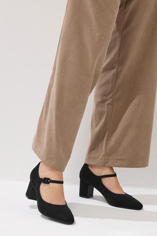 Evans LTS Black Faux Suede Mary Jane Block Heel In Standard Fit