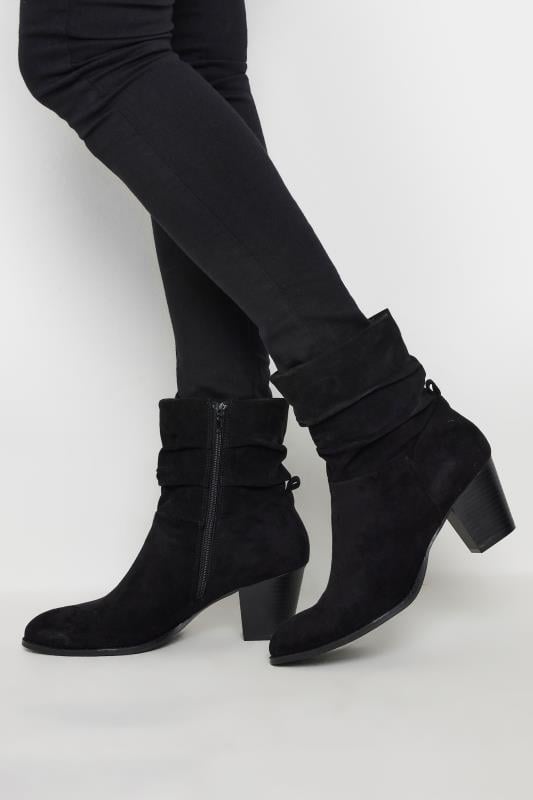 Evans LTS Black Faux Suede Western Boots In Standard Fit