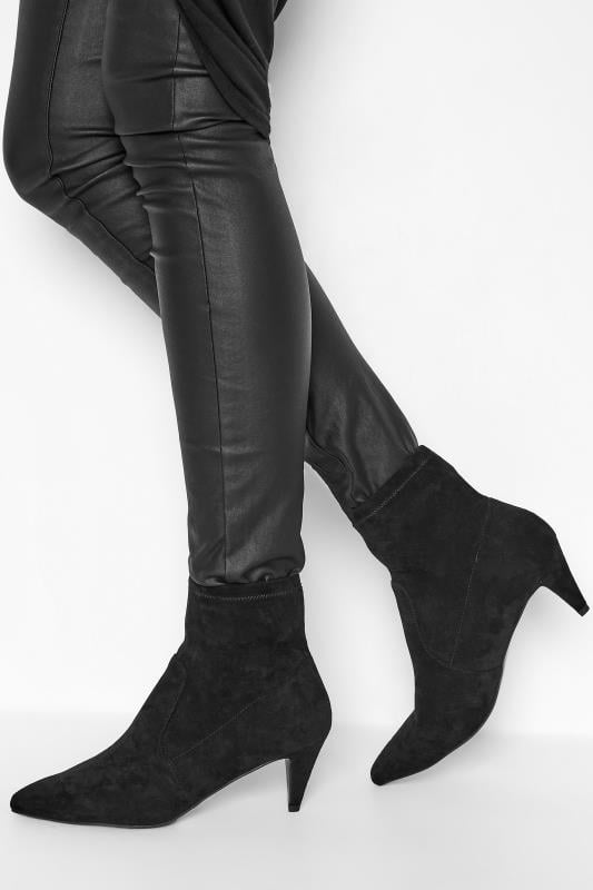 evans LTS Black Heeled Kitten Boots In Standard Fit