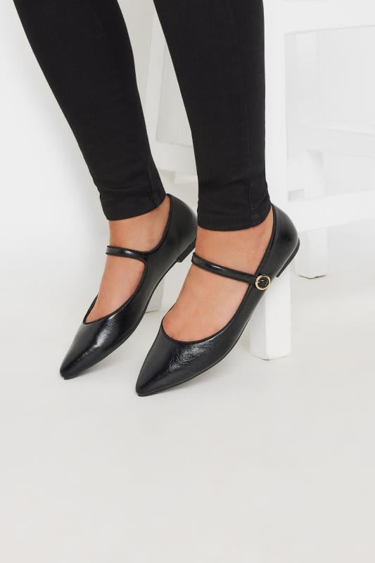 Evans LTS Black Mary Jane Point Flats In Standard Fit