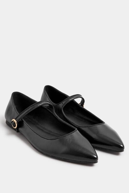 Evans LTS Black Mary Jane Point Flats In Standard Fit