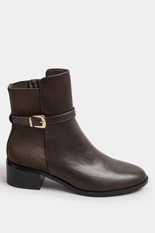 Evans LTS Chocolate Brown Block Heel Buckle Ankle Boots In Standard Fit