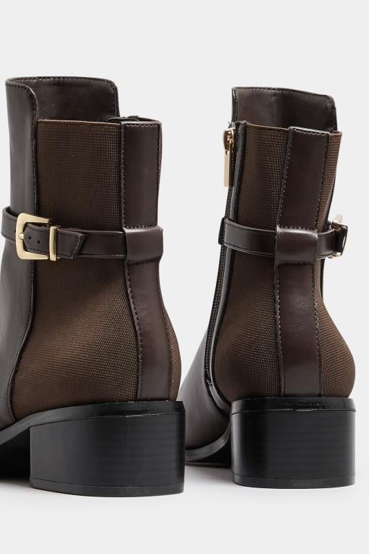 Evans LTS Chocolate Brown Block Heel Buckle Ankle Boots In Standard Fit