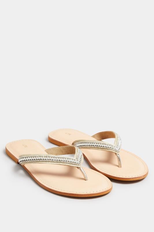Evans LTS Gold Embellished Leather Flip Flop Sandal In Standard Fit