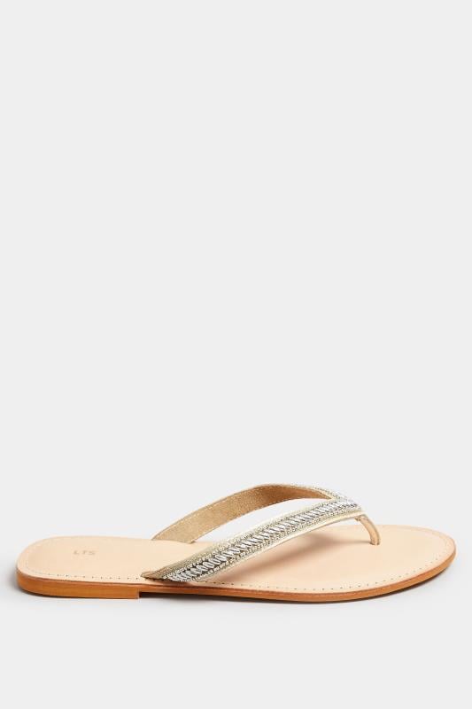 Evans LTS Gold Embellished Leather Flip Flop Sandal In Standard Fit