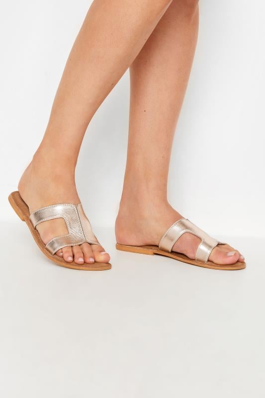 Evans LTS Gold Leather Cut Out Mule Sandals In Standard Fit