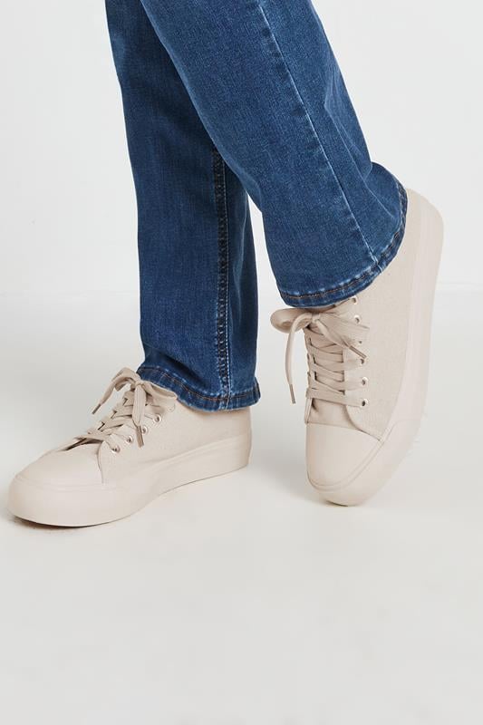 evans LTS Natural Brown Canvas Flatform Trainers In Standard Fit