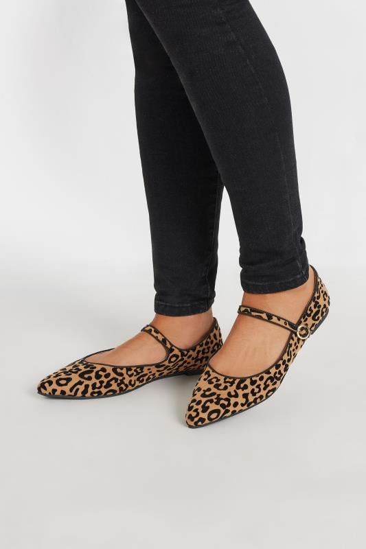 Evans LTS Natural Brown Leopard Print Mary Jane Point Flats In Standard Fit