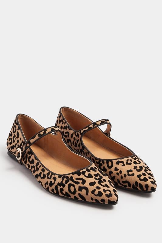 Evans LTS Natural Brown Leopard Print Mary Jane Point Flats In Standard Fit