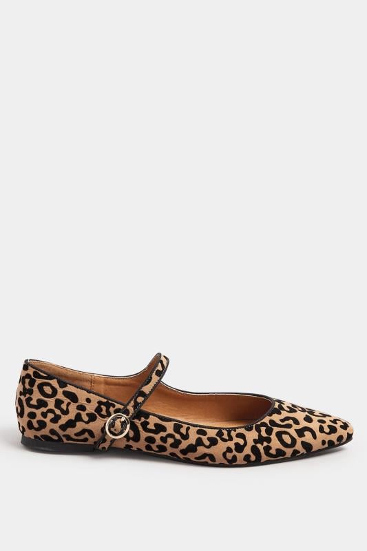 Evans LTS Natural Brown Leopard Print Mary Jane Point Flats In Standard Fit