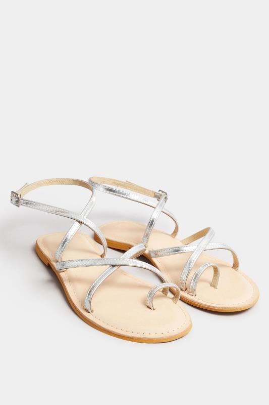 Evans LTS Silver Cross Strap Leather Sandals In Standard Fit
