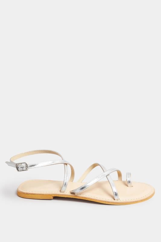 Evans LTS Silver Cross Strap Leather Sandals In Standard Fit