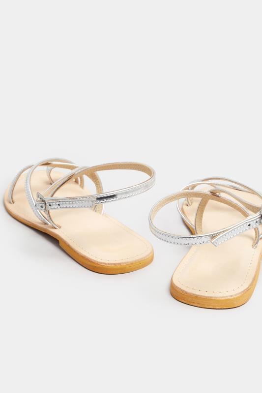 Evans LTS Silver Cross Strap Leather Sandals In Standard Fit