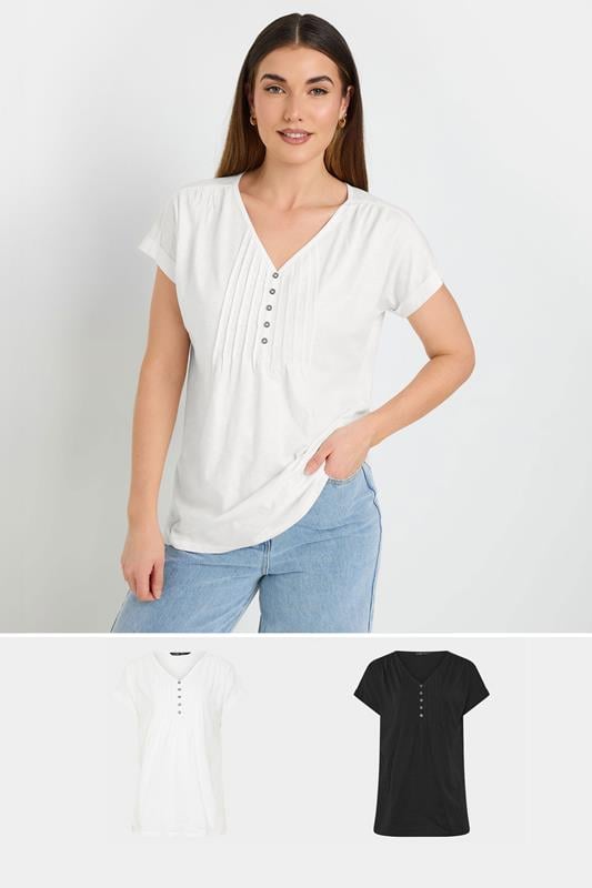 evans LTS Tall 2 PACK Black & White Cotton Henley Tops