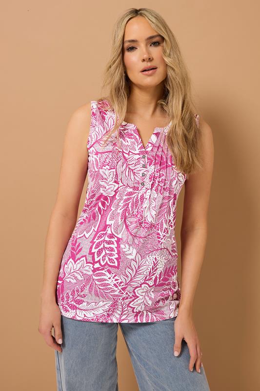 Evans LTS Tall 2 PACK Navy Blue & Pink Floral Henley Vest Tops