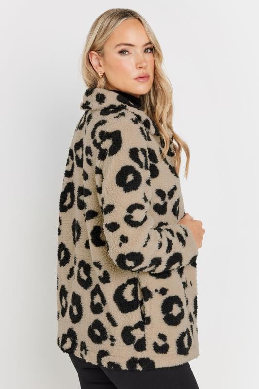 Evans LTS Tall Beige Brown Animal Print Teddy Fleece Jacket