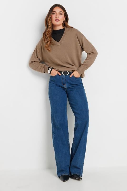 Evans LTS Tall Beige Brown Long Sleeve V-Neck Jumper