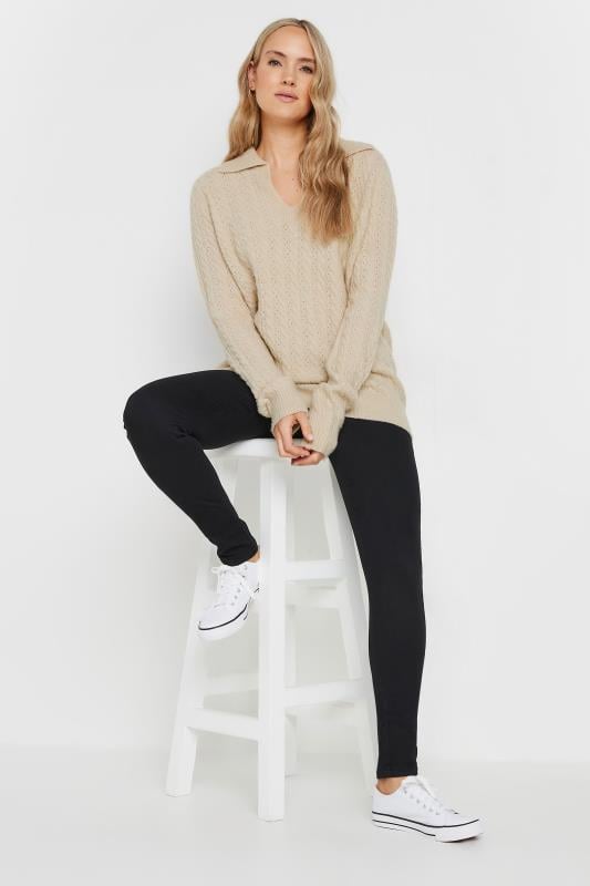 Evans LTS Tall Beige Brown Open Collar Cable Knit Jumper