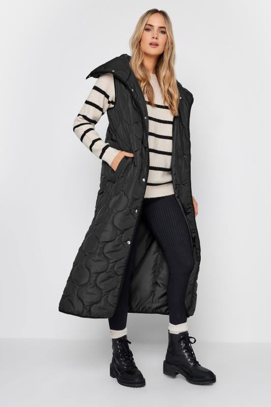 Evans LTS Tall Black Funnel Neck Quilted Longline Gilet