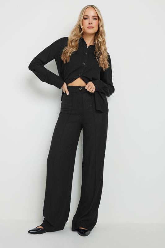 Evans LTS Tall Black Linen Pleated Wide Leg Trousers