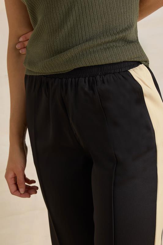 Evans LTS Tall Black & Natural Brown Side Stripe Front Seam Wide Leg Trousers