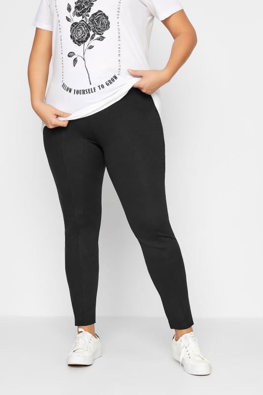Evans LTS Tall Black Ponte Seam Detail Stretch Leggings