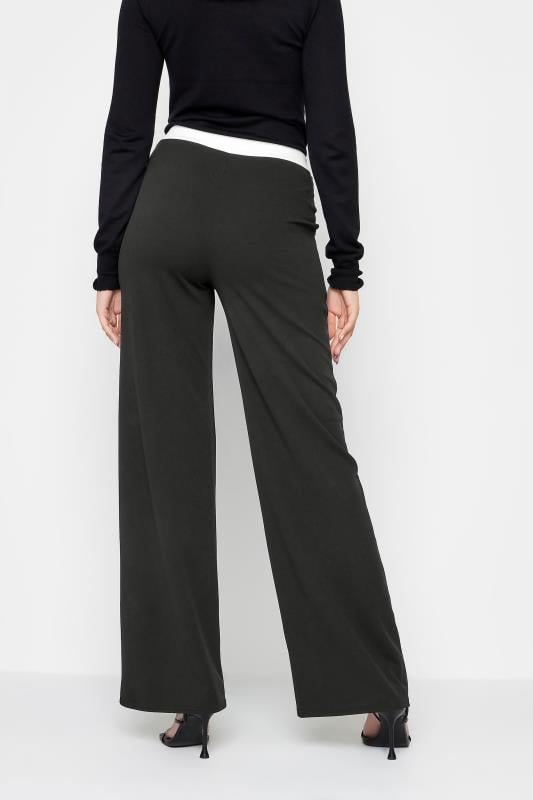 Evans LTS Tall Black & White Contrast Waistband Wide Leg Trousers