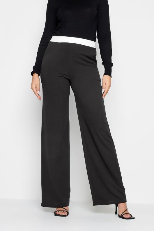 evans LTS Tall Black & White Contrast Waistband Wide Leg Trousers
