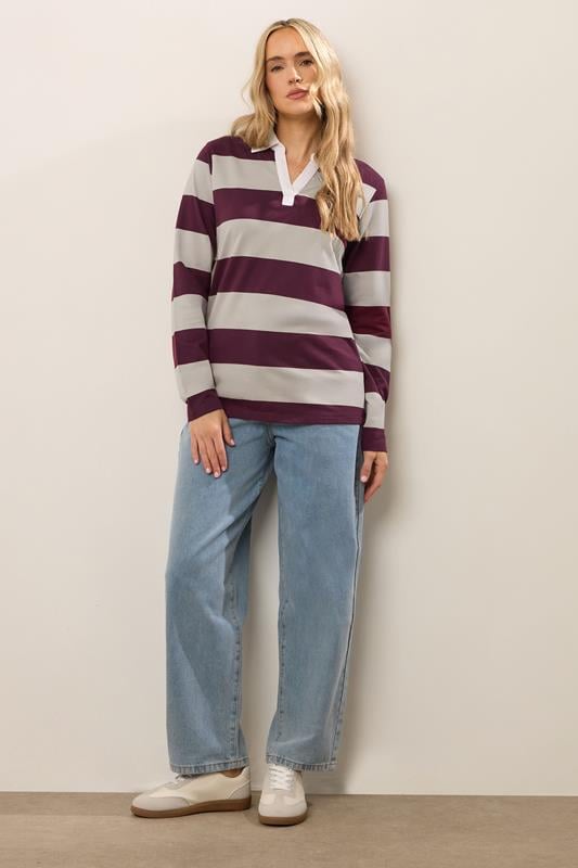 Evans LTS Tall Burgundy Red & Brown Stripe Rugby Sweatshirt