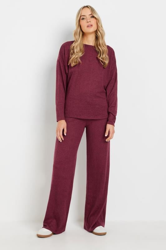 Evans LTS Tall Burgundy Red Drawstring Wide Leg Trousers