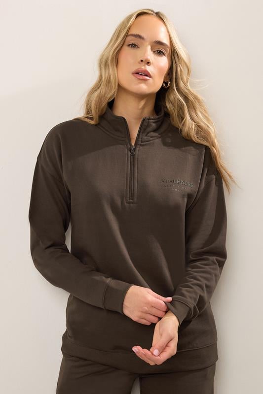 Evans LTS Tall Chocolate Brown Slogan Zip Sweatshirt