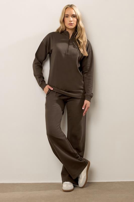 Evans LTS Tall Chocolate Brown Slogan Zip Sweatshirt