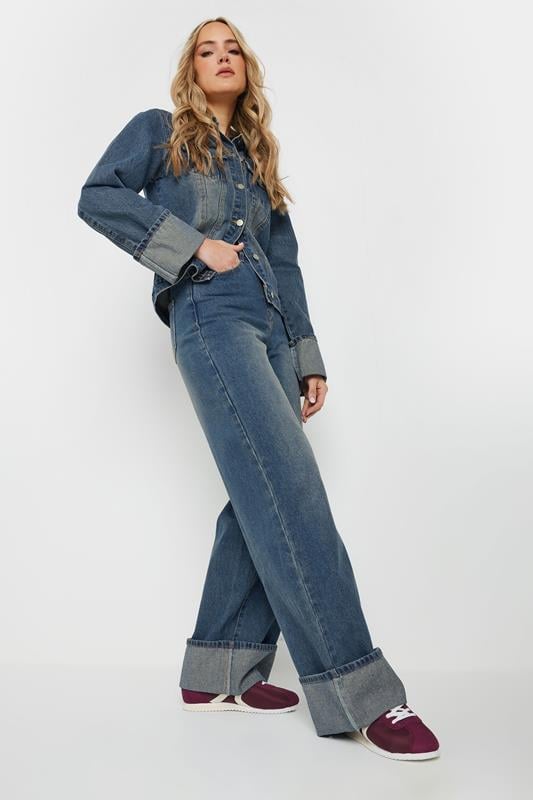 Evans LTS Tall Dark Blue Washed Denim Turn Up Jeans