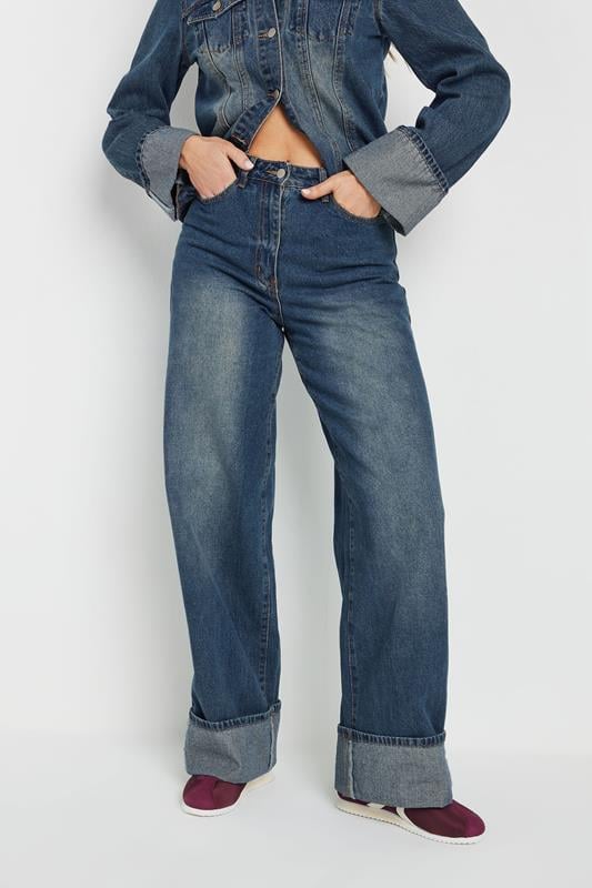 Evans LTS Tall Dark Blue Washed Denim Turn Up Jeans