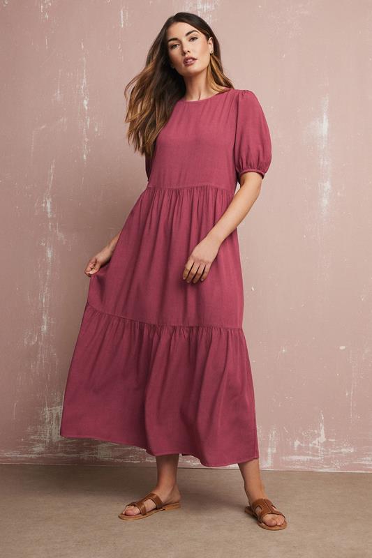 Evans LTS Tall Dark Red Puff Sleeve Tiered Midaxi Dress