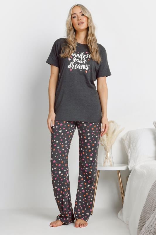 Evans LTS Tall Grey 'Manifest Your Dreams' Star Slogan Pyjama Set