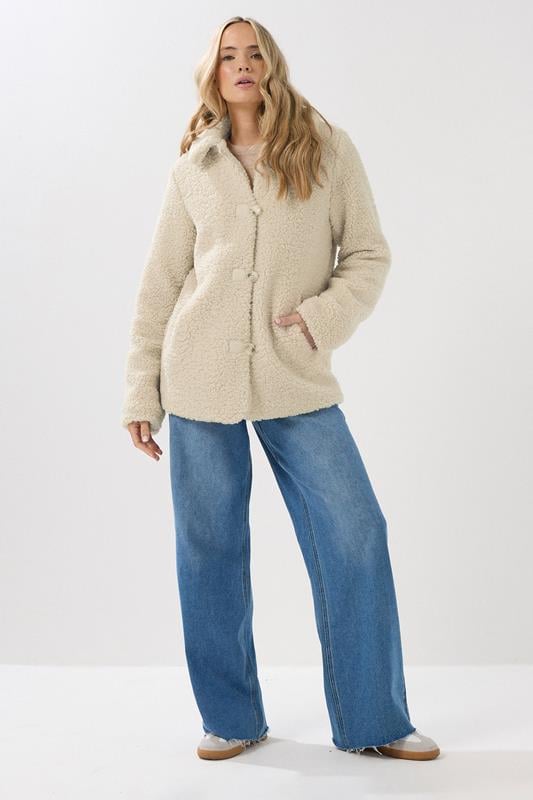 Evans LTS Tall Ivory White Borg Button Through Jacket