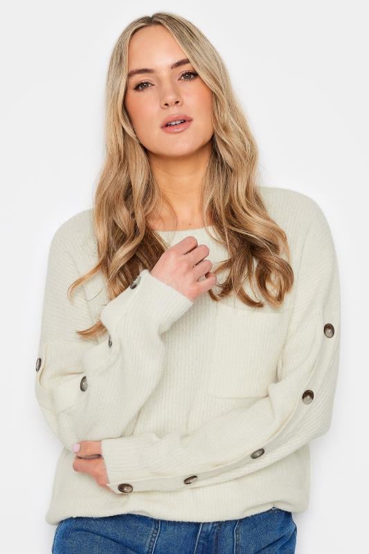 Evans LTS Tall Ivory White Button Long Sleeve Jumper